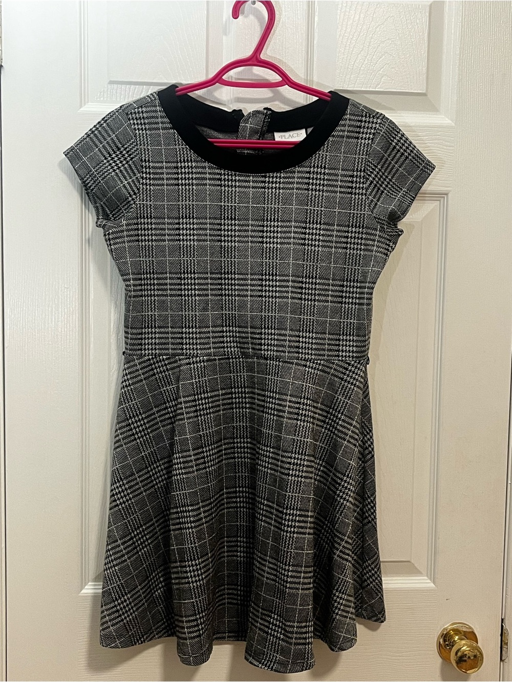 Place Girls Black & Gray Plaid Fit-and-Flare Dress